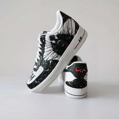 Custom Sneakers – White AF1 with Black Tendrils, Birthday Gift for Men, Symbiote Streetwear Shoes for Fans