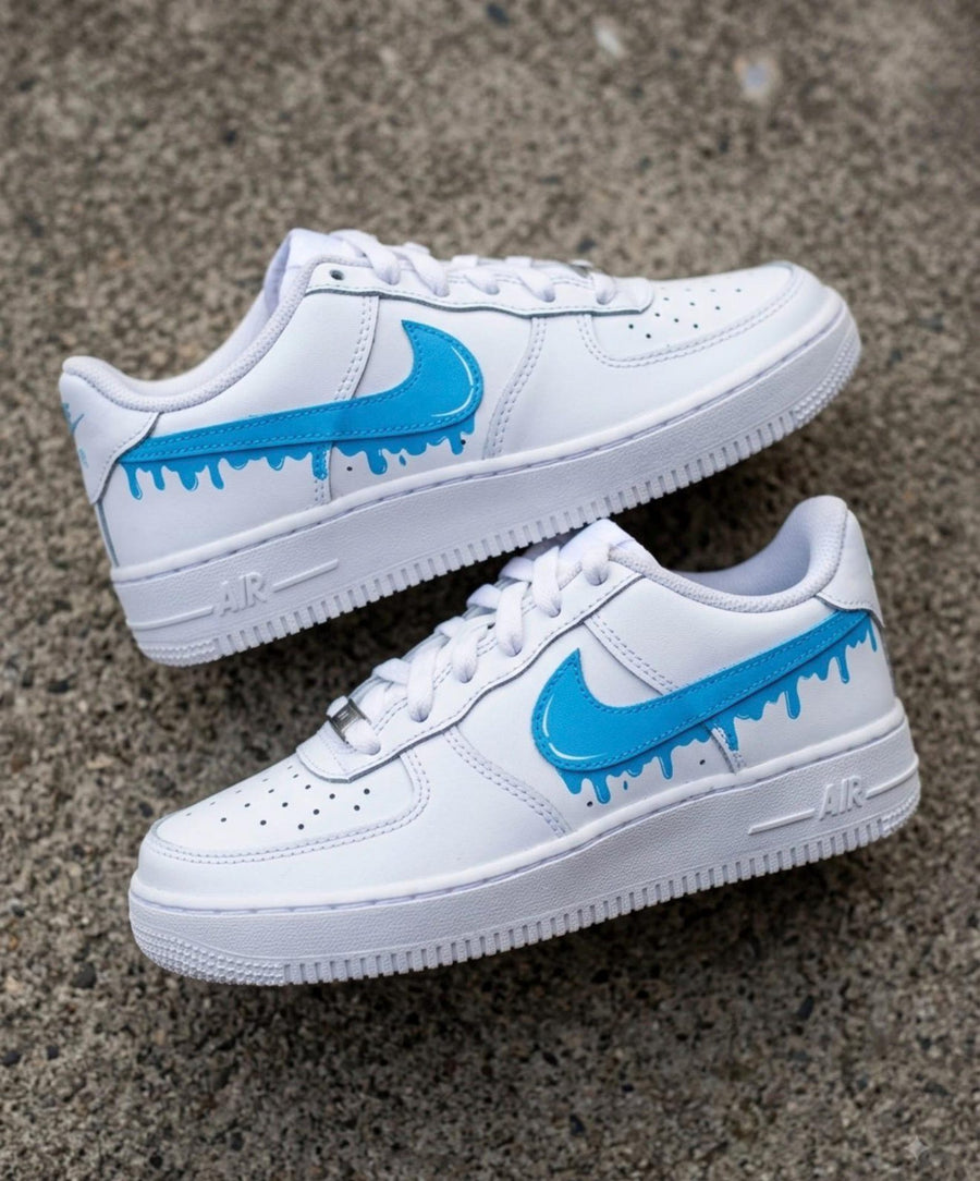 Custom Blue Drip Air Force 1 Sneakers, Hand-Painted Nike Shoes