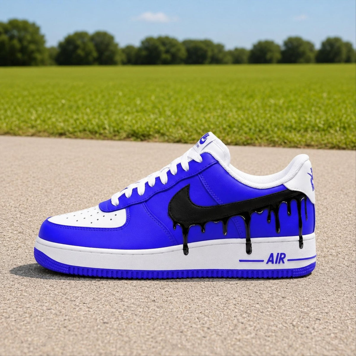 Hand Painted White Blue Drip Air Force 1 Sneakers, Custom Blue Drip AF1 Shoes, Custom Sneakers Gift, Streetwear Gift