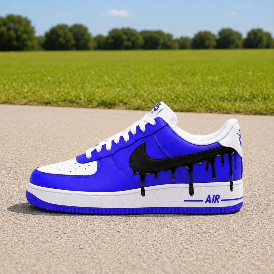 Hand Painted White Blue Drip Air Force 1 Sneakers, Custom Blue Drip AF1 Shoes, Custom Sneakers Gift, Streetwear Gift