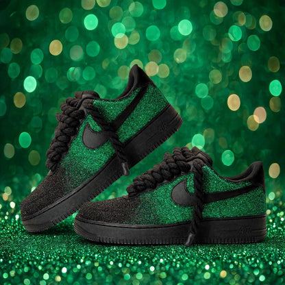 Custom Glitter Low Top Sneakers | Black to Red Fade, Rope Laces (Made to Order)