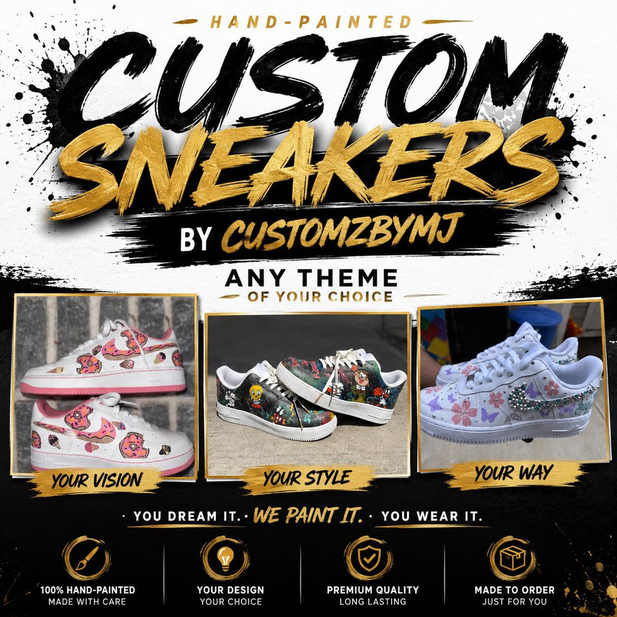 Custom Hand-Painted Air Force 1 Sneakers | Any Theme, Colors (Made to Order)