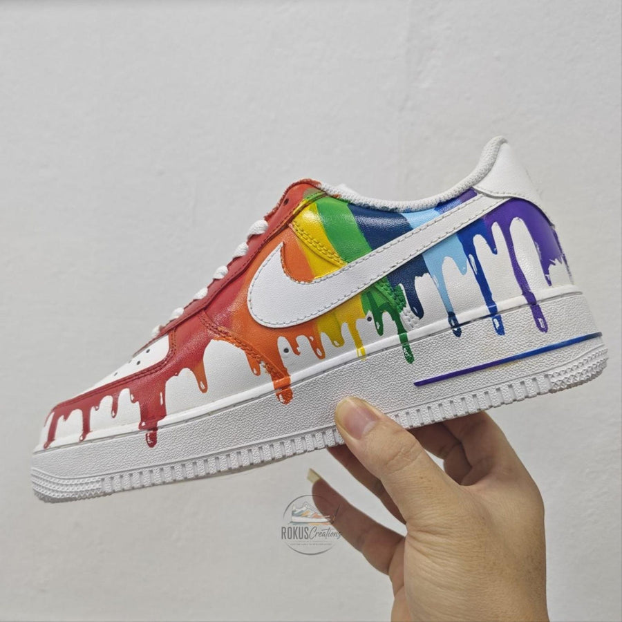 Custom Rainbow Drip Air Force 1 Shoes, Hand Painted AF1 Sneakers, Pride Colorful Streetwear Gift, Personalized Art Kicks, Birthday Gift