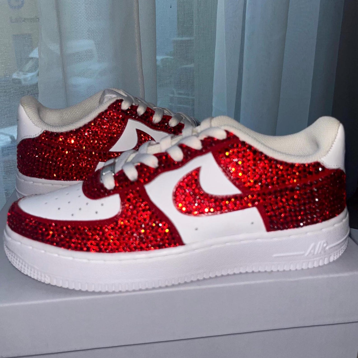 Custom Air Force 1 Sneaker Red Glitter Full Design cherry red