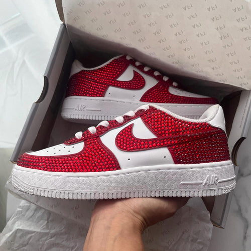 Custom Air Force 1 Sneaker Red Glitter Full Design cherry red