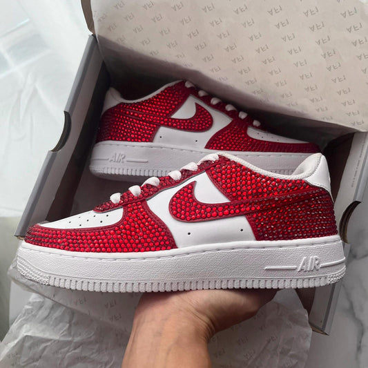Custom Air Force 1 Sneaker Red Glitter Full Design cherry red