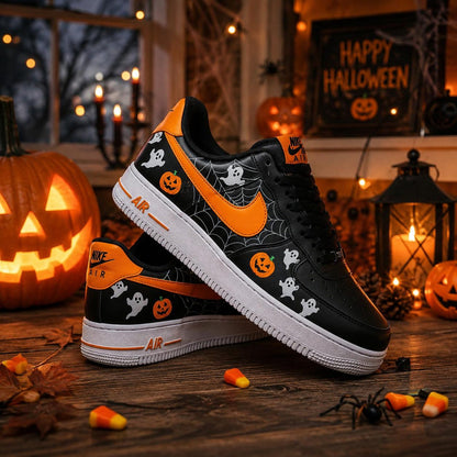 Halloween Ghost Custom Air Force 1 Shoes, Hand Painted Ghost Pumpkin AF1 Sneakers, Orange Black Custom Shoes, Halloween Gift