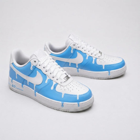 Custom Sky Blue Drip Color AF1 Sneakers | Hand Painted Streetwear Footwear