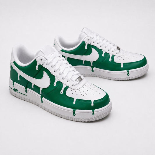 Custom Dark Green Drip Color AF1 Sneakers | Hand Painted Streetwear Footwear