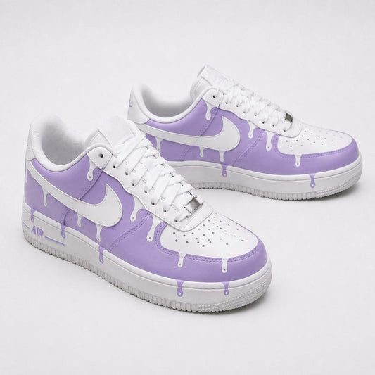 Custom Light Purple Drip Color AF1 Sneakers | Hand Painted Streetwear Footwear