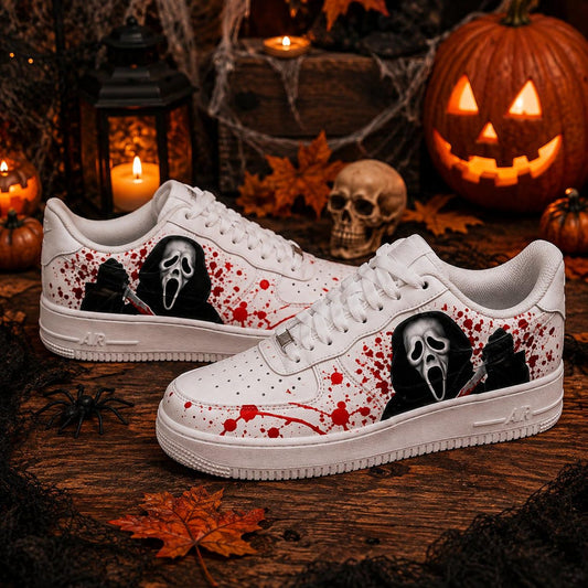 Hand Painted Ghostface Air Force 1 Sneakers, Custom Ghost  AF1 Shoes, Halloween Horror Sneakers, Halloween Shoes Gift