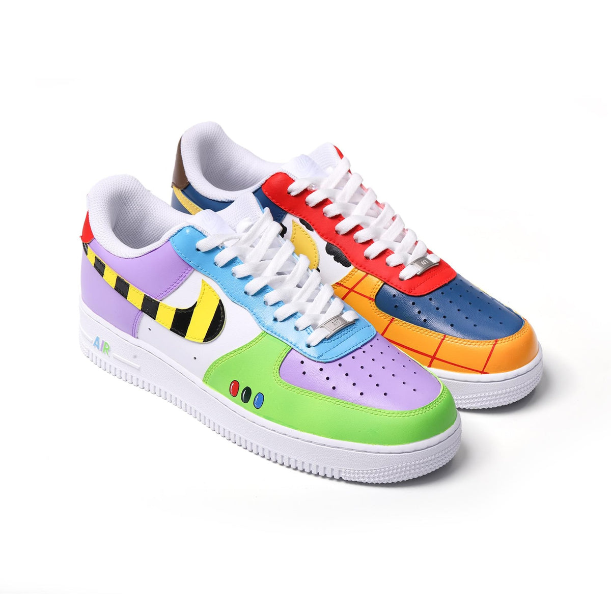 Custom Air Force 1 Sneakers, Hand Painted Retro Toy Inspired Shoes, Colorful Childhood Design