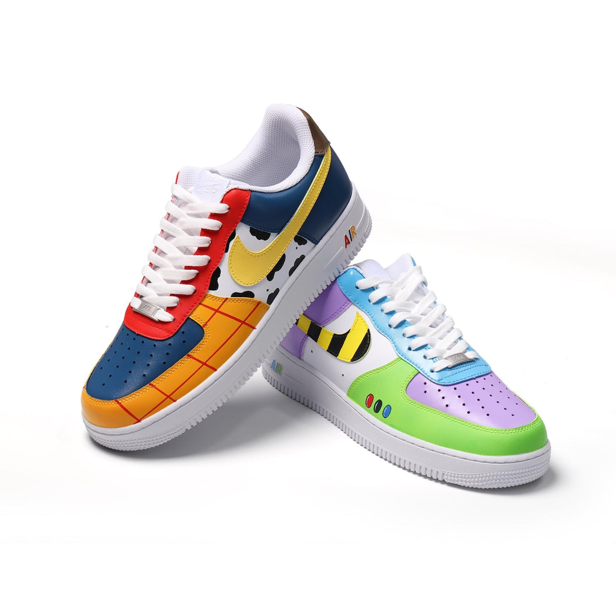 Custom Air Force 1 Sneakers, Hand Painted Retro Toy Inspired Shoes, Colorful Childhood Design