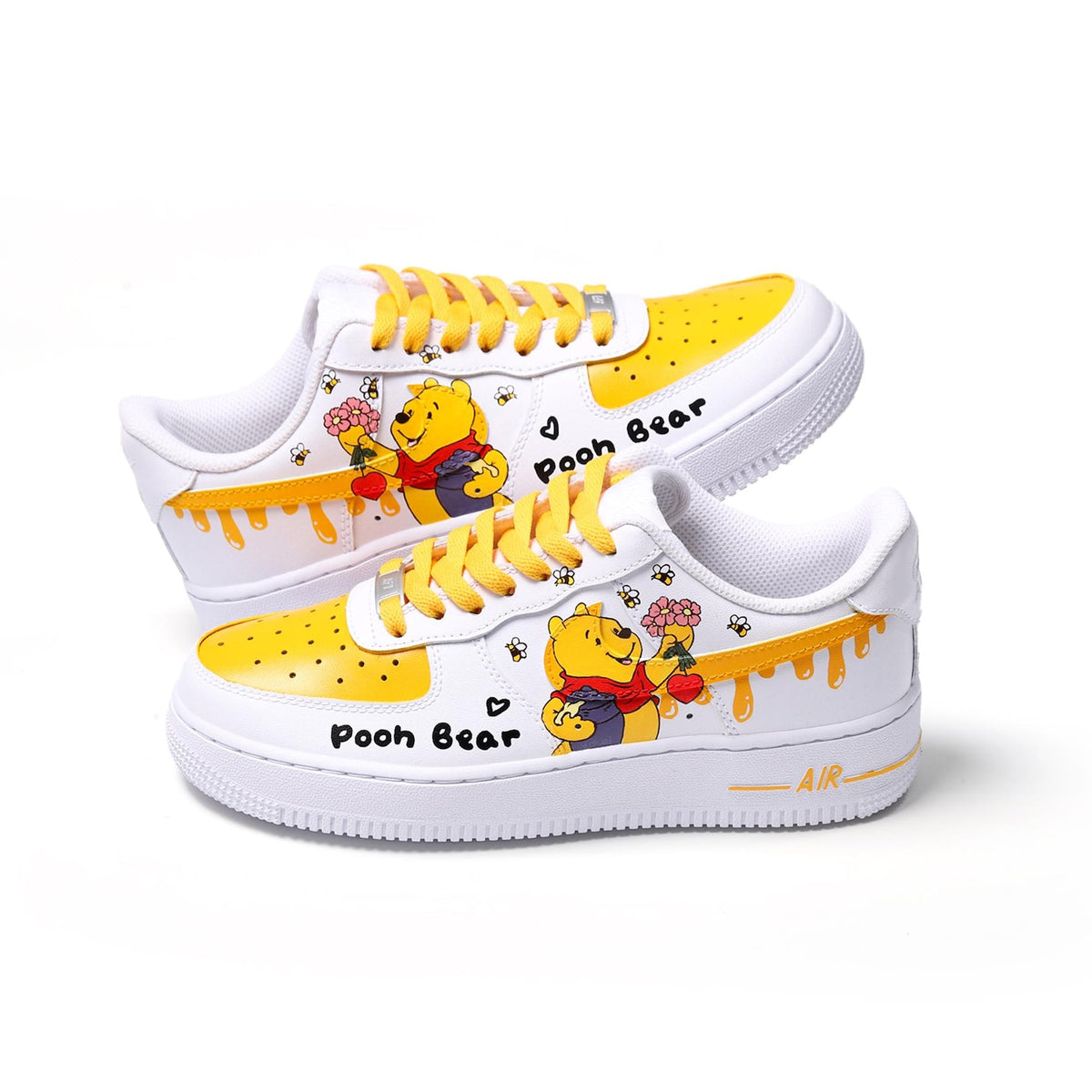 Custom Air Force 1 Sneakers, Hand Painted Honey Bear Inspired Shoes, Honey Drip Details