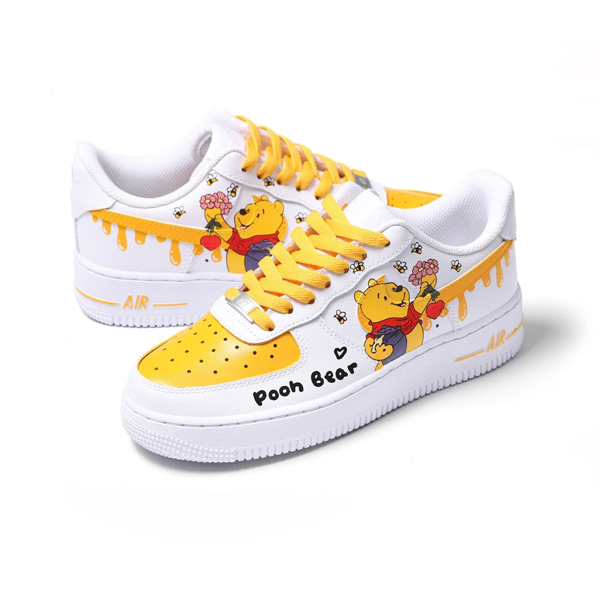 Custom Air Force 1 Sneakers, Hand Painted Honey Bear Inspired Shoes, Honey Drip Details