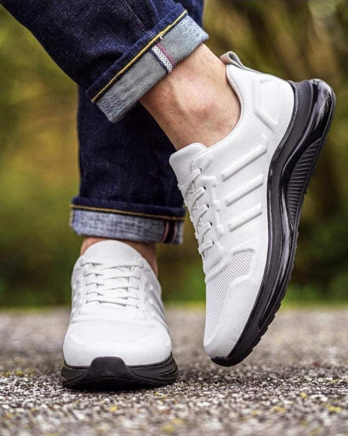 Handmade White Leather Sneakers, Mens Black Sole Shoes, Orthopedic Casual Walking Sneakers, Contrast Modern Low Tops