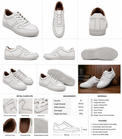 Men's Black Full Grain Leather Handmade Sneakers – Comfortable Walking Shoes