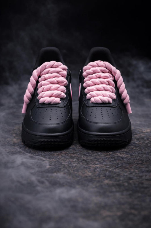 Black Pink Custom Air Force 1 Sneakers, Rope Lace Shoes, Drip Shoes, Statement Streetwear