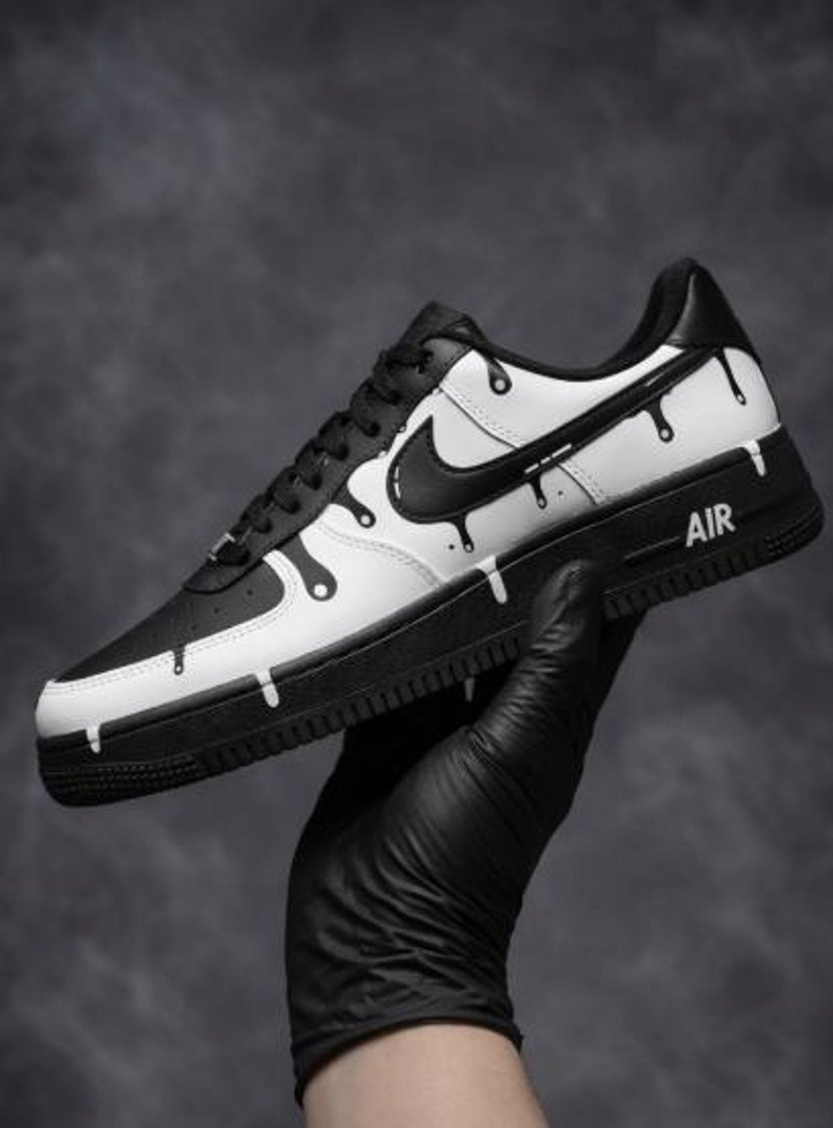Custom Hand-Painted Black Drip Sneakers, Monochrome Cartoon Art, Matte Finish (Low Top)