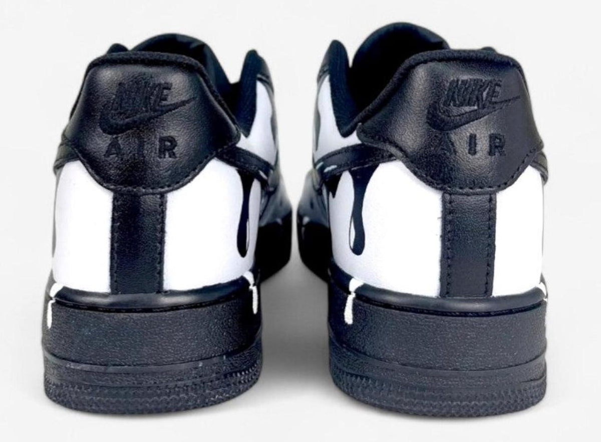 Custom Hand-Painted Black Drip Sneakers, Monochrome Cartoon Art, Matte Finish (Low Top)