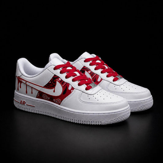 Custom Red Bandana Paisley Drip AF1 Sneakers | Hand-Painted Streetwear Low Kicks | Unique Sneakerhead Gift