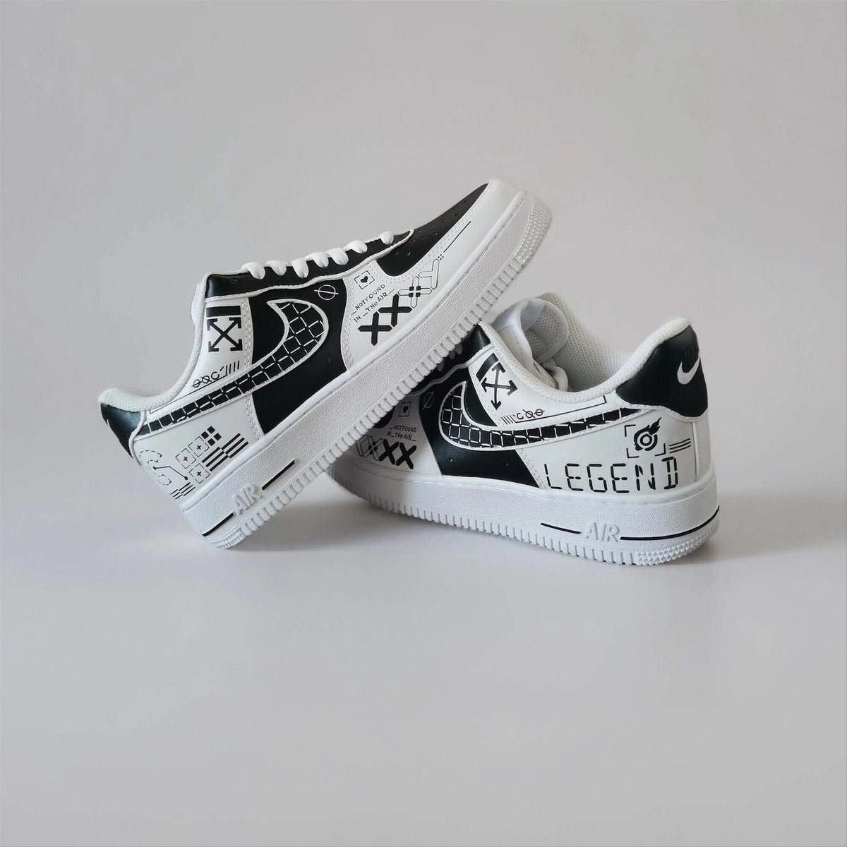 Custom White AF1 Printstream – Hand Painted Abstract Digital Camouflage, Unique Sneakers, Cyberpunk Streetwear Shoes for Gamers