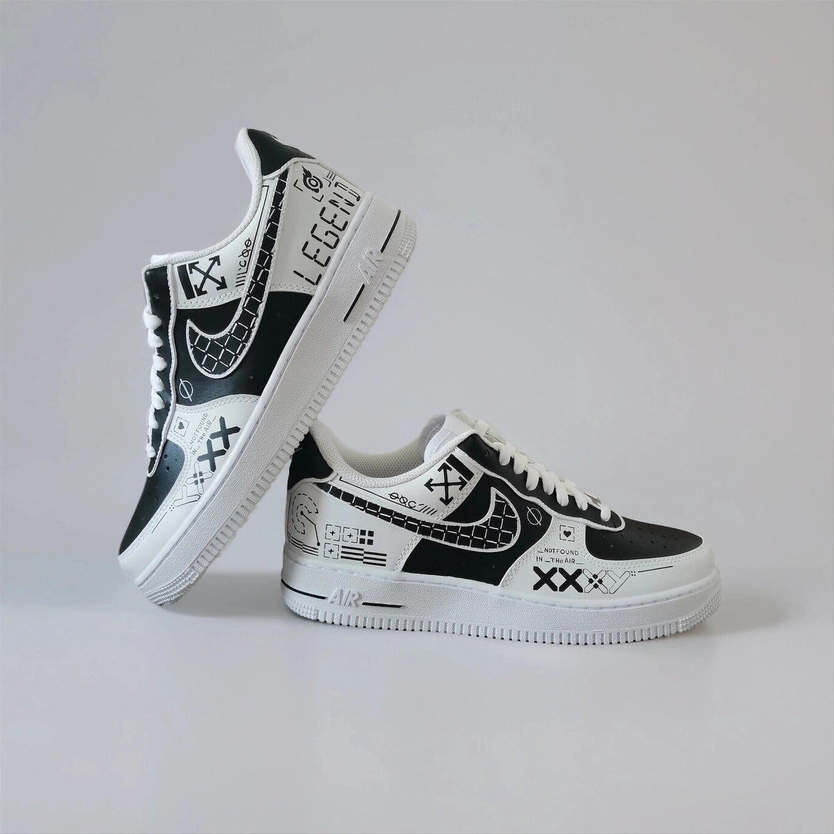 Custom White AF1 Printstream – Hand Painted Abstract Digital Camouflage, Unique Sneakers, Cyberpunk Streetwear Shoes for Gamers