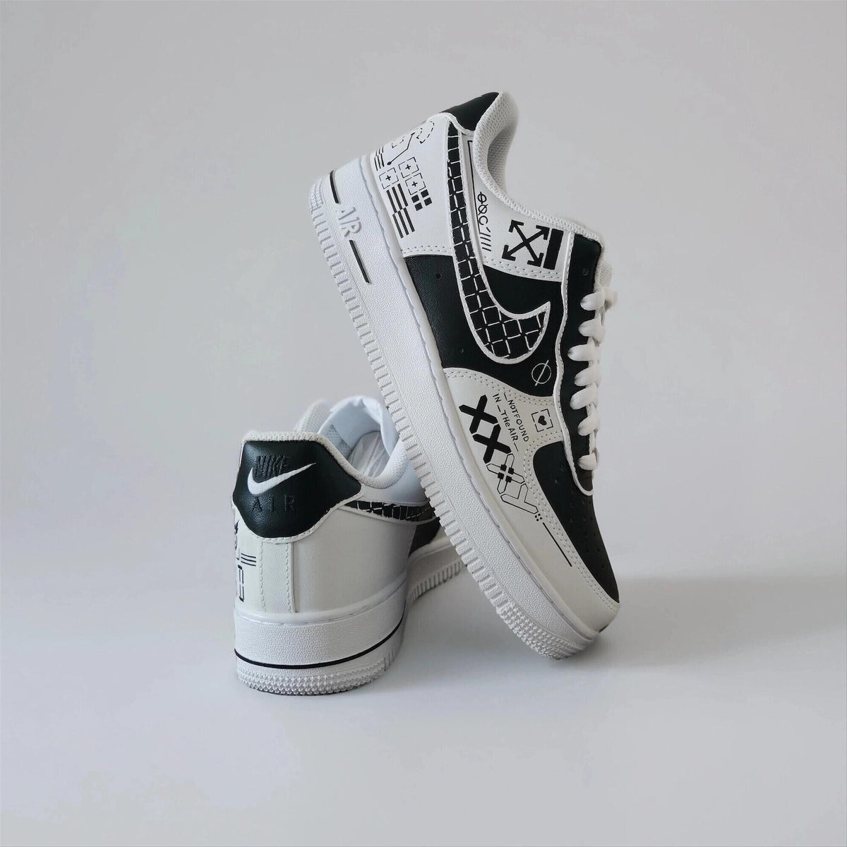 Custom White AF1 Printstream – Hand Painted Abstract Digital Camouflage, Unique Sneakers, Cyberpunk Streetwear Shoes for Gamers