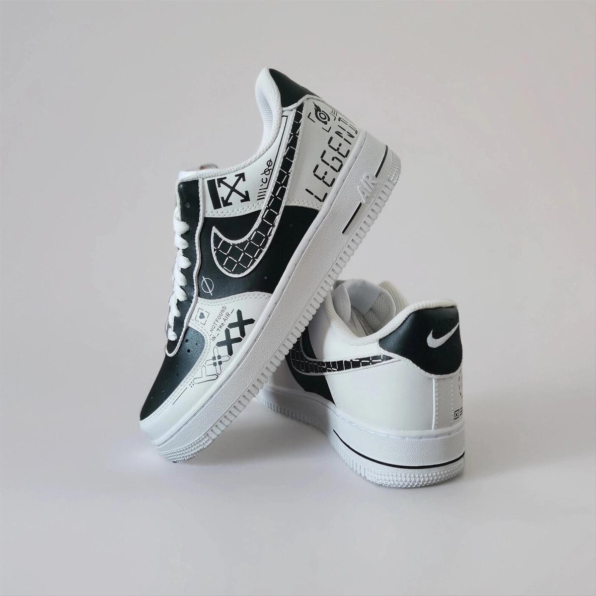 Custom White AF1 Printstream – Hand Painted Abstract Digital Camouflage, Unique Sneakers, Cyberpunk Streetwear Shoes for Gamers