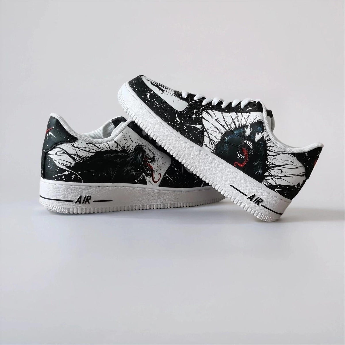 Custom Sneakers – White AF1 with Black Tendrils, Birthday Gift for Men, Symbiote Streetwear Shoes for Fans