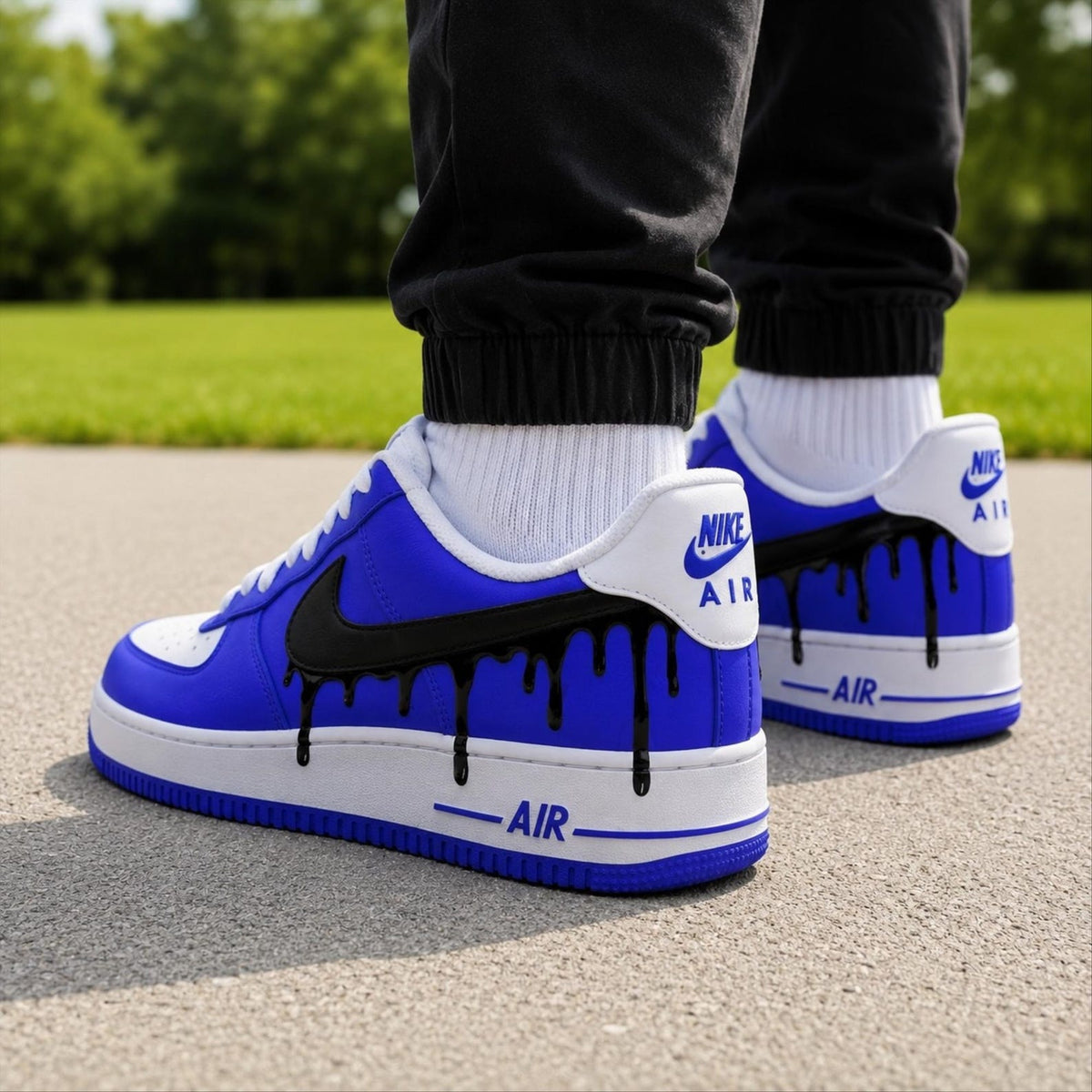 Hand Painted White Blue Drip Air Force 1 Sneakers, Custom Blue Drip AF1 Shoes, Custom Sneakers Gift, Streetwear Gift