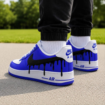 Hand Painted White Blue Drip Air Force 1 Sneakers, Custom Blue Drip AF1 Shoes, Custom Sneakers Gift, Streetwear Gift