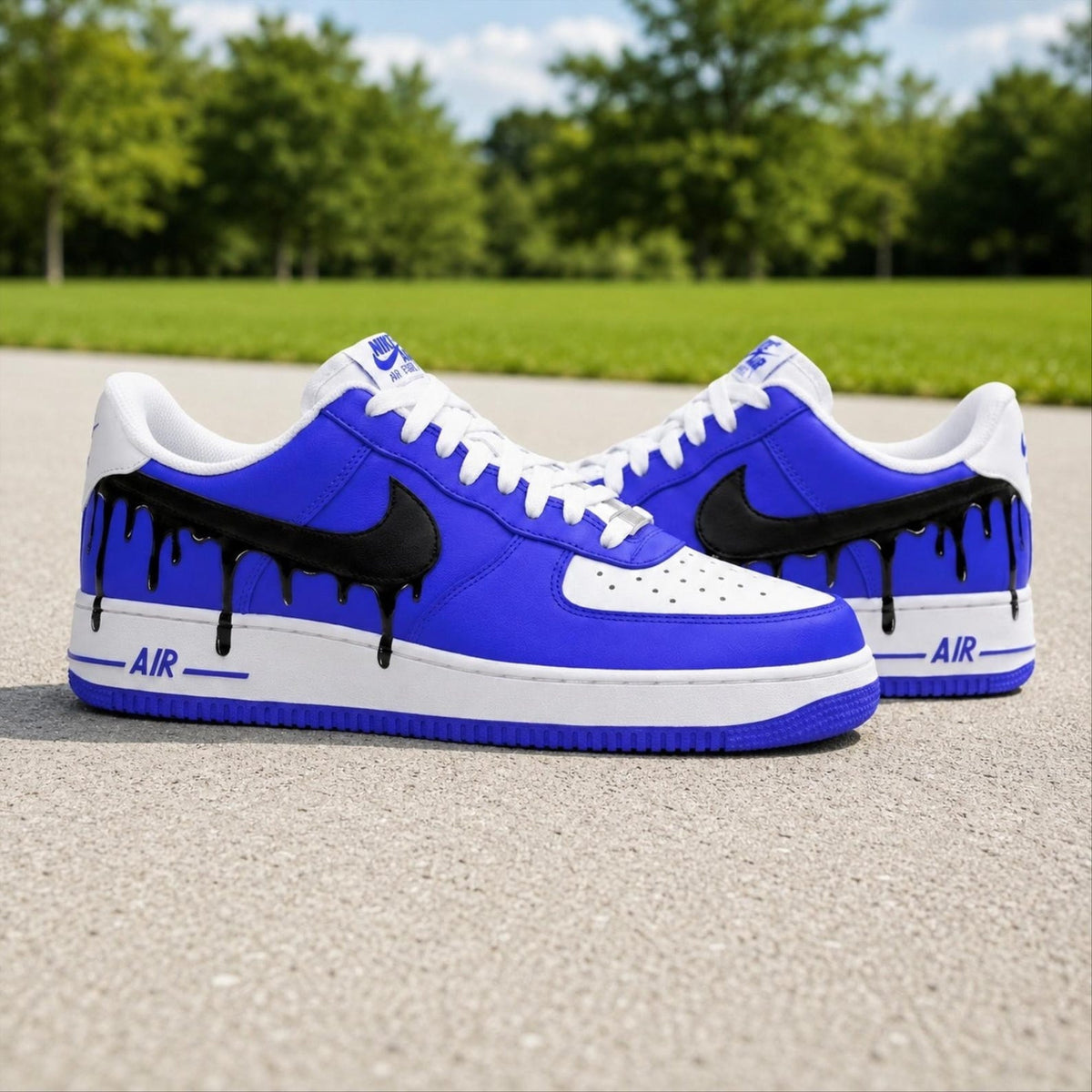 Hand Painted White Blue Drip Air Force 1 Sneakers, Custom Blue Drip AF1 Shoes, Custom Sneakers Gift, Streetwear Gift