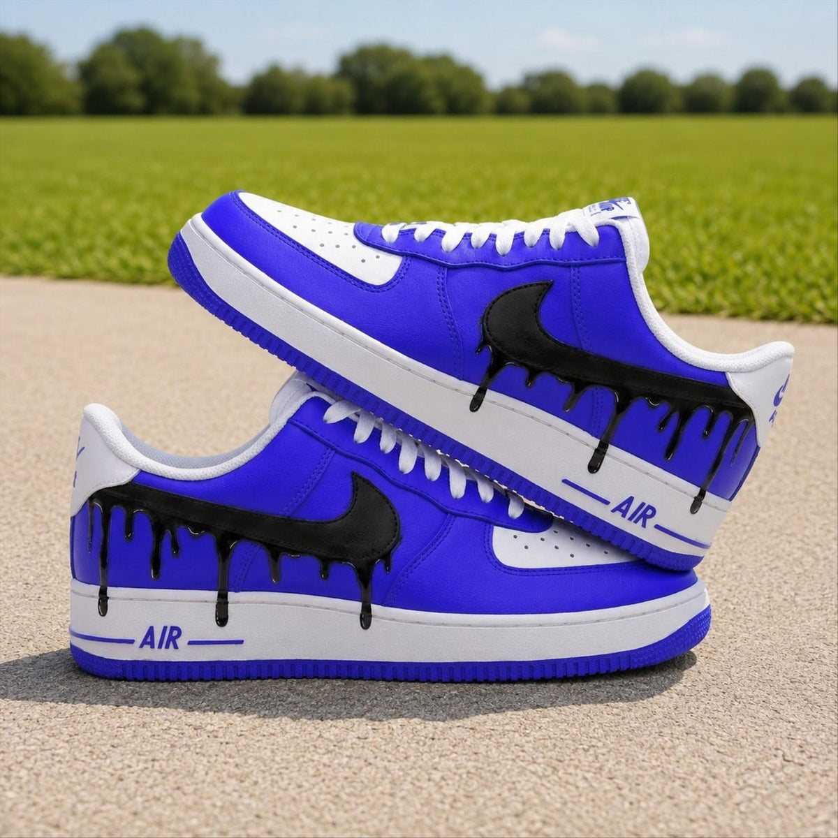 Hand Painted White Blue Drip Air Force 1 Sneakers, Custom Blue Drip AF1 Shoes, Custom Sneakers Gift, Streetwear Gift