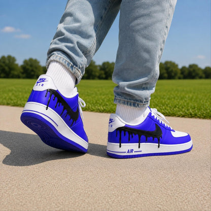 Hand Painted White Blue Drip Air Force 1 Sneakers, Custom Blue Drip AF1 Shoes, Custom Sneakers Gift, Streetwear Gift
