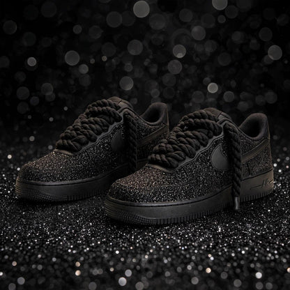 Custom Glitter Low Top Sneakers | Black to Red Fade, Rope Laces (Made to Order)