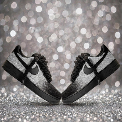 Custom Glitter Low Top Sneakers | Black to Red Fade, Rope Laces (Made to Order)