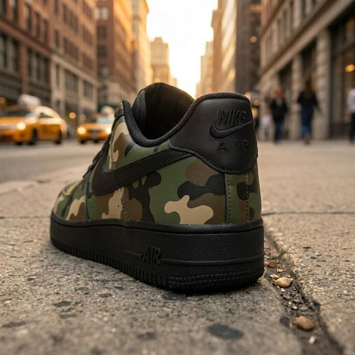 Camo Custom Sneakers, Hand Painted Shoes, Green Black Military Design, Urban Streetwear Gift