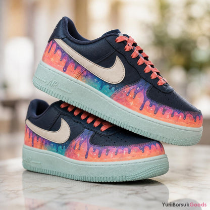 Hand-Painted Aurora Drip Air Force 1 Sneakers, Custom Galaxy Streetwear (Made to Order)
