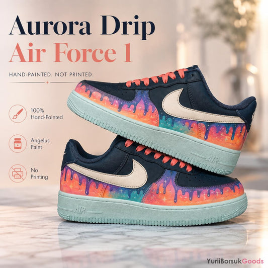 Hand-Painted Aurora Drip Air Force 1 Sneakers, Custom Galaxy Streetwear (Made to Order)