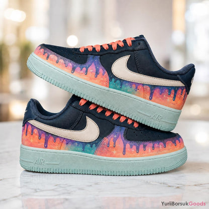 Hand-Painted Aurora Drip Air Force 1 Sneakers, Custom Galaxy Streetwear (Made to Order)