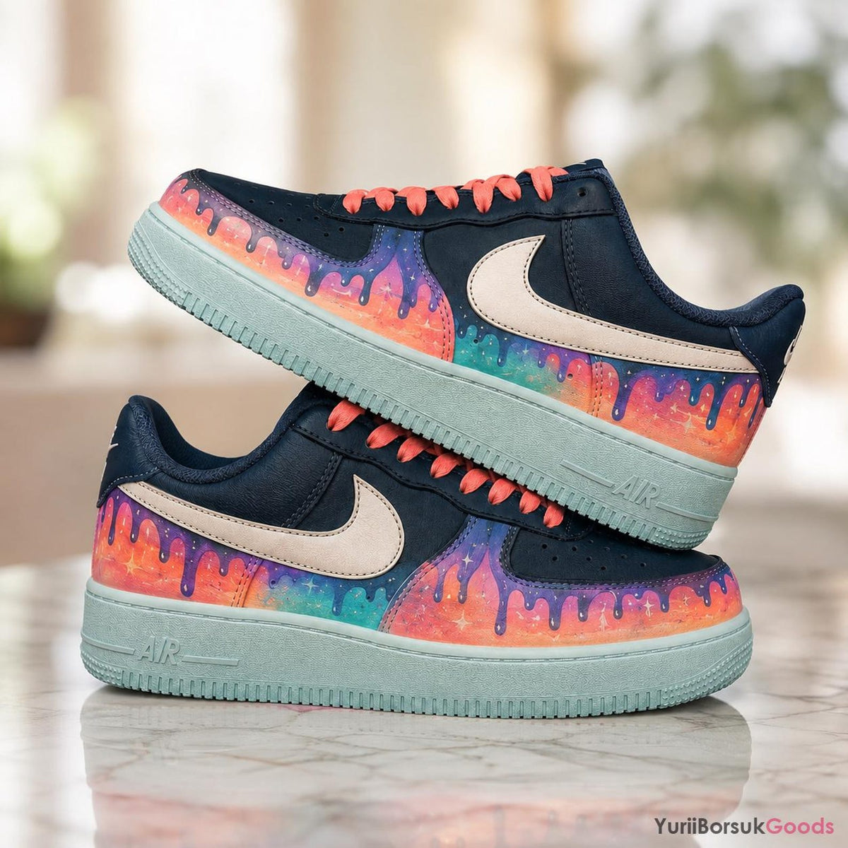 Hand-Painted Aurora Drip Air Force 1 Sneakers, Custom Galaxy Streetwear (Made to Order)