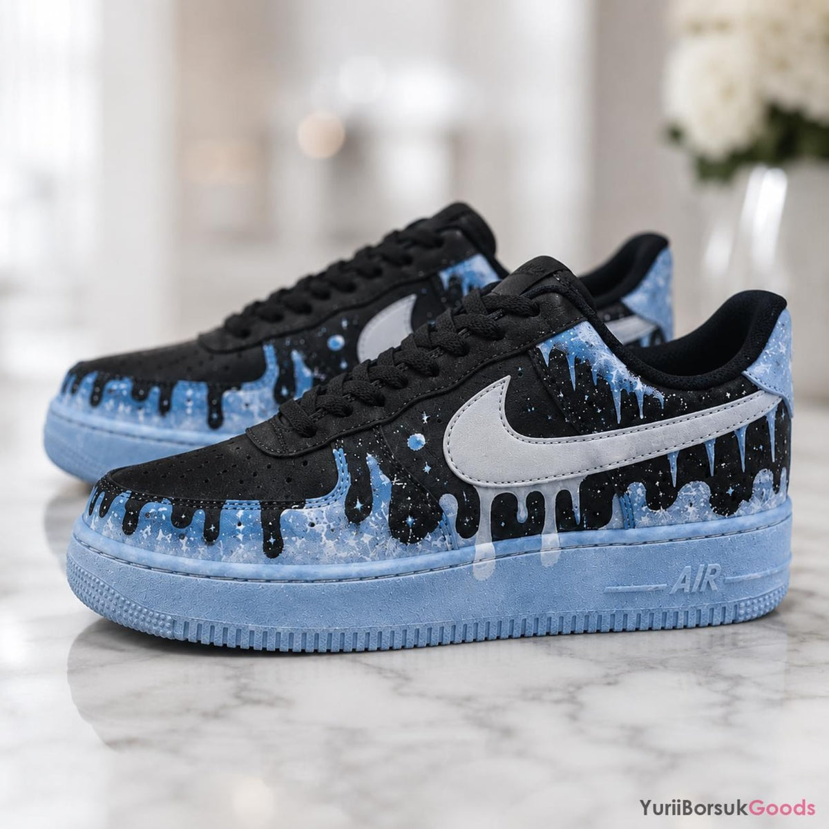 Hand-Painted Icy Galaxy Air Force 1 Low Sneakers, Custom Wedding Kicks