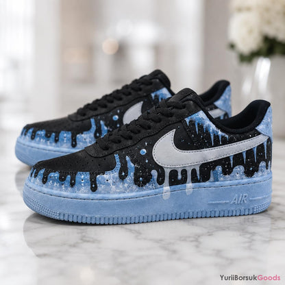 Hand-Painted Icy Galaxy Air Force 1 Low Sneakers, Custom Wedding Kicks