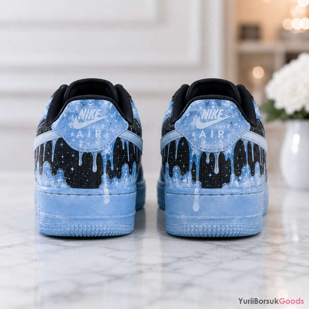 Hand-Painted Icy Galaxy Air Force 1 Low Sneakers, Custom Wedding Kicks