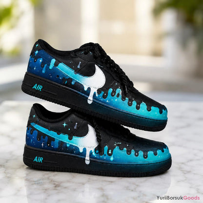 Custom Hand-Painted Air Force 1 Sneakers, Deep Sea Drip Design, Streetwear Gift