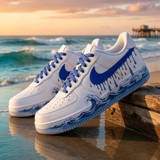 Custom Air Force 1 Shoes, Hand Painted Ocean AF1, Drip Style Shoes For Him