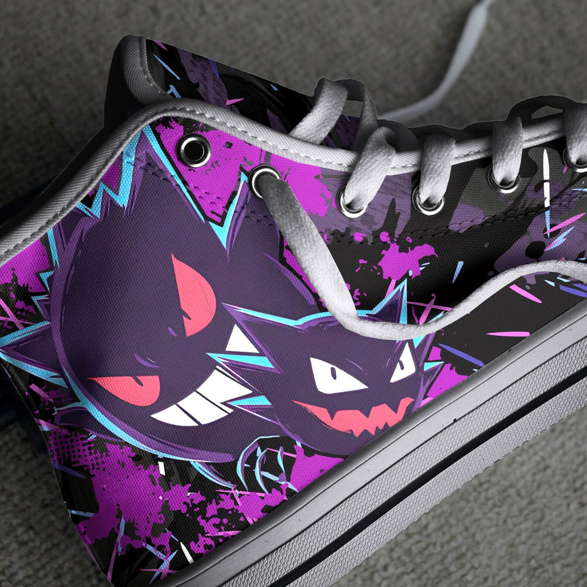 Gengar High Top Canvas Shoes Spooky Ghost Graphic Sneakers Gothic Streetwear Unisex Casual Footwear Gengar Gifts