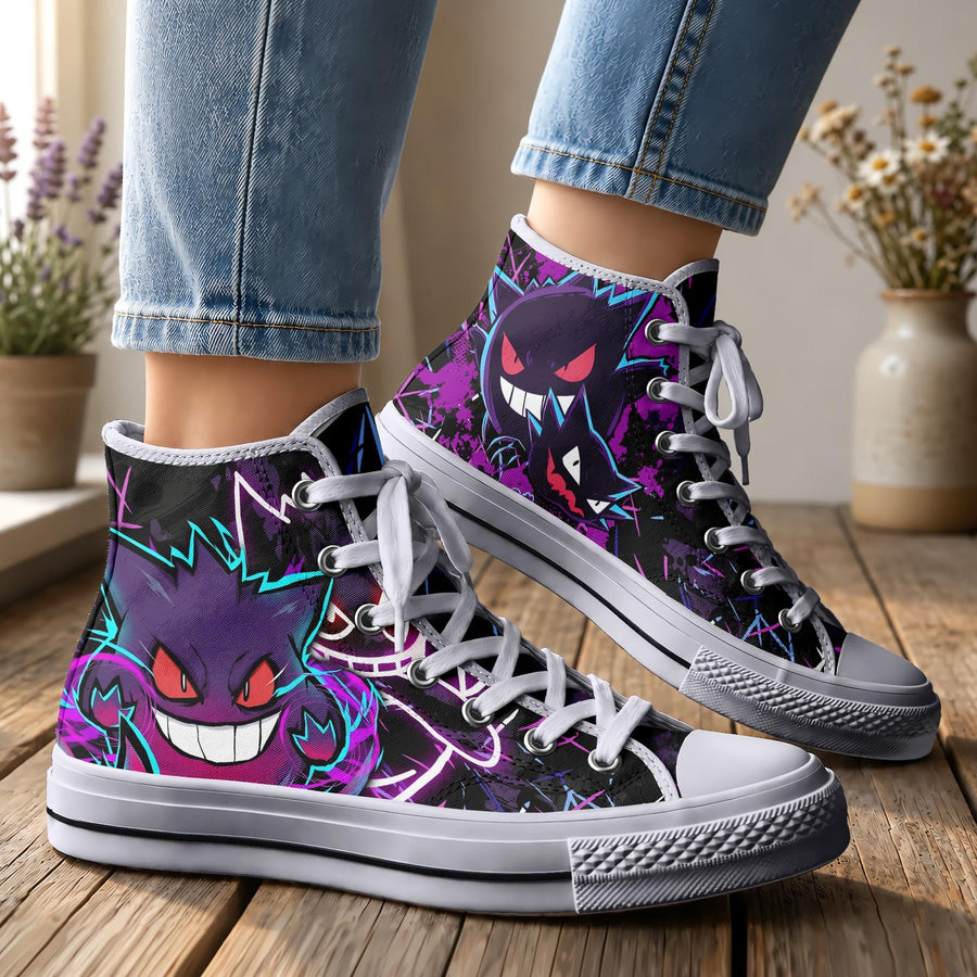Gengar High Top Canvas Shoes Spooky Ghost Graphic Sneakers Gothic Streetwear Unisex Casual Footwear Gengar Gifts