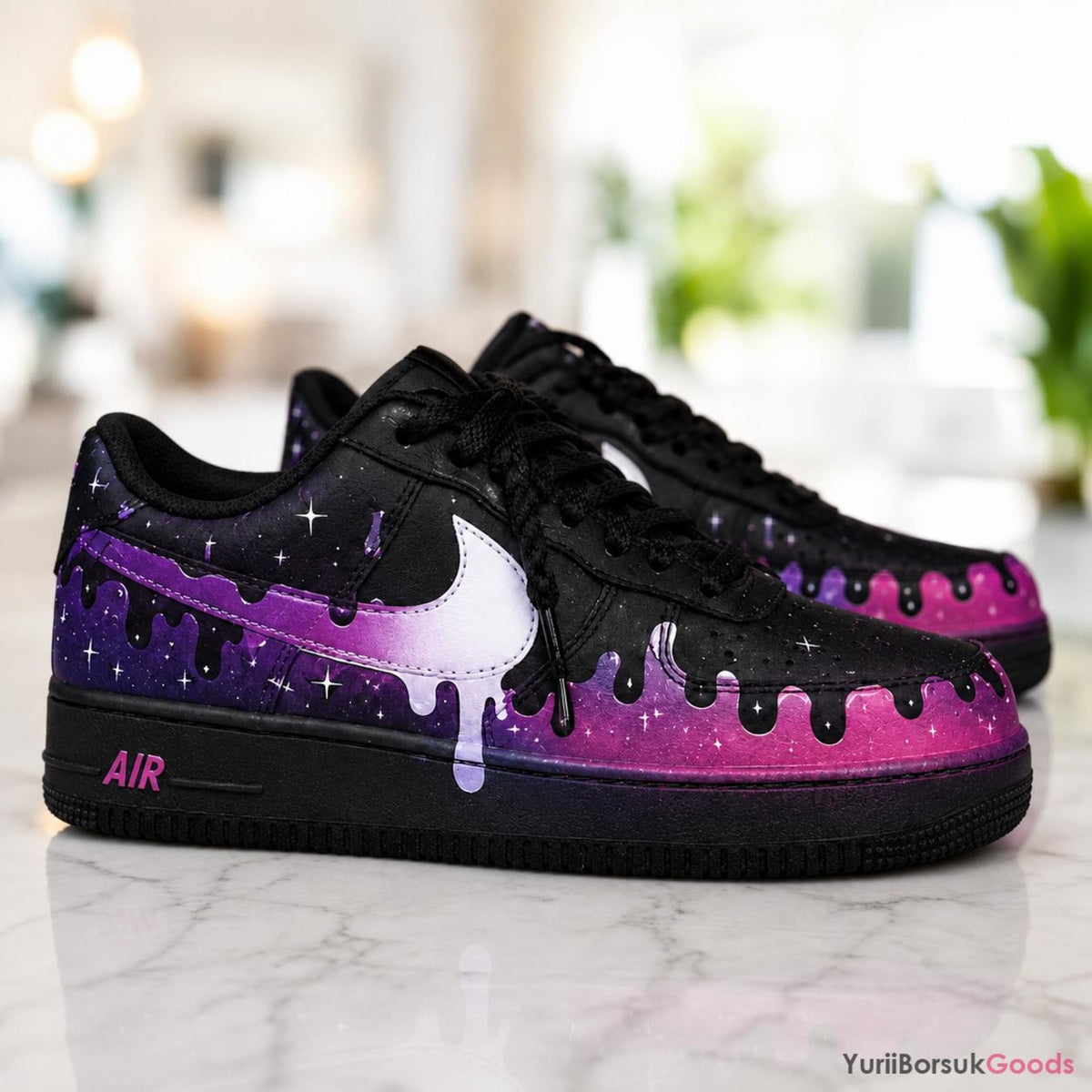 Hand-Painted Galaxy Drip Air Force 1 Sneakers, Custom Cosmic Streetwear Kicks